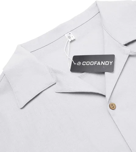 Vista 5 de COOFANDY Camisas de lino y algodón para hombre manga larga casual con botones para la playa