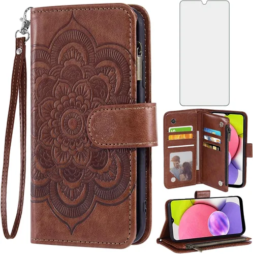Vista 14 de Asuwish Funda de teléfono para Samsung Galaxy A03s versión de EE. UU. 5G 2022 con protector de pantalla de vidrio templado y tarjetero abatible