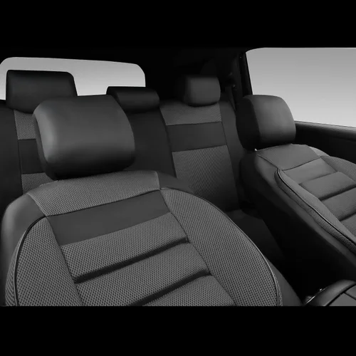 Vista 6 de CAR PASS Juego completo de fundas de asiento de automóvil de cuero con soporte lumbar de espuma 3D, fundas de asiento automotrices de malla de aire