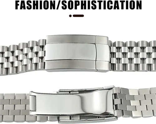 Vista 4 de JWTPRO Correa de reloj de acero inoxidable macizo 904L de 0.827in, apta para correa Rolex de 1.614in, Oyster Perpetual Datejust plateado