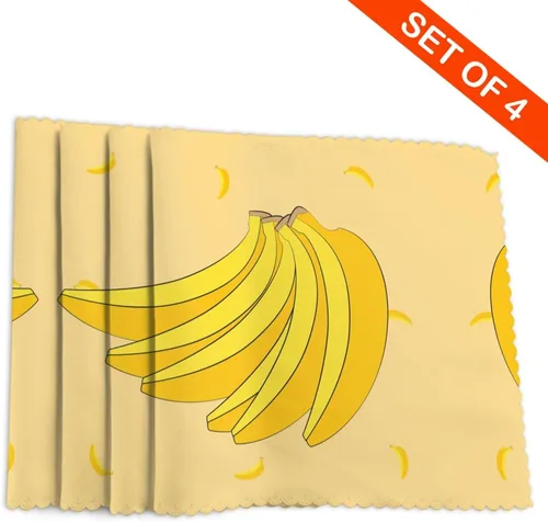 Vista 4 de Rectangular Placemats Set of 4, Heat Resistant Cartoon Banana Printed Kitchen Dining Table Mats