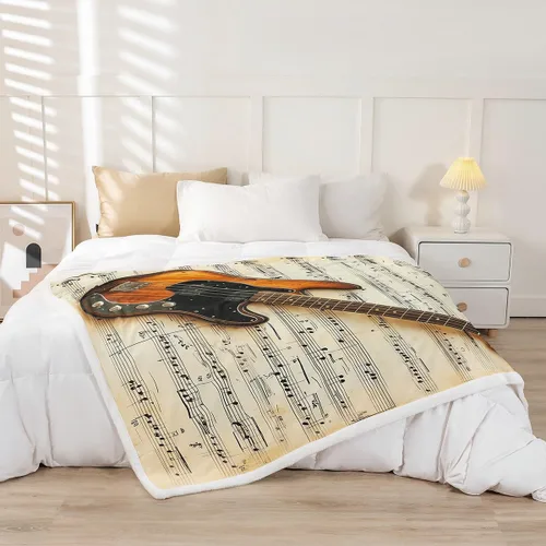 Vista 2 de Castle Fairy Manta de felpa para niños con estampado de guitarra, temática musical, instrumentos de bajo, manta de cama para decoración del hogar