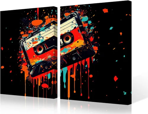 Vista 76 de Lienzo decorativo para pared, diseño de DJ Music Mixes the Track HD impreso en pinturas, 2 piezas, imágenes abstractas para sala de estar, obra