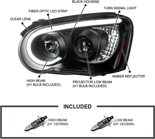 Vista 3 de SPEC-D TUNING - Faros delanteros con proyector mate negro con barra de luz LED, compatible con Subaru Impreza RS/WRX/Outback/STI de 2004-2005, juego