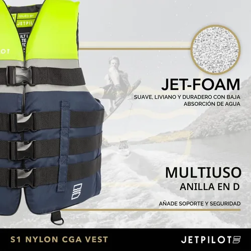 Vista 3 de Jetpilot S1 Chaleco salvavidas de nailon aprobado por la Guardia Costera PFD-Neon-L/XL