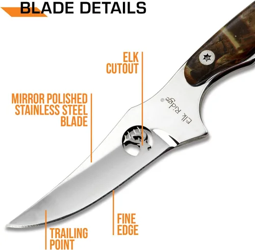 Vista 4 de Elk Ridge ER-059 Series Cuchillo de caza de hoja fija, hoja de borde recto, mango de madera, 7 pulgadas de longitud Marrón Pakkawood