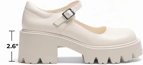 Vista 4 de DREAM PAIRS Zapatos Mary Janes con plataforma para mujer Beige