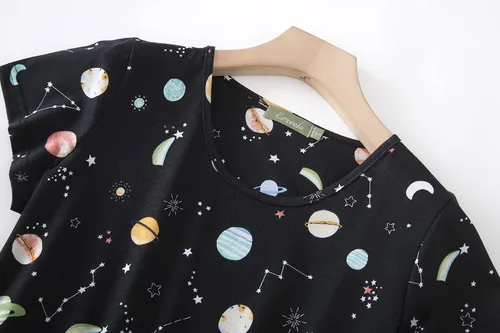 Vista 3 de Inadays Camisón de algodón para mujer, ropa de dormir de manga corta, camisón casual con estampado, pijama holgado y cómodo