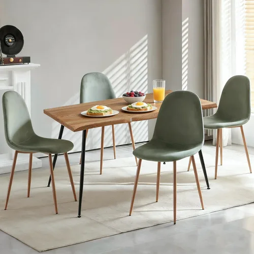 Vista 3 de Howtek Juego de mesa de comedor de 5 piezas, mesa de comedor rectangular moderna con 4 sillas de comedor de terciopelo, juego de mesa de cocina que