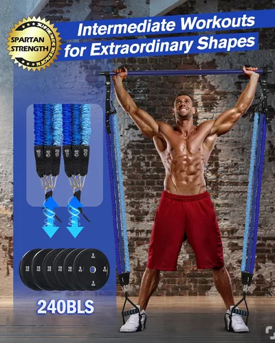Vista 2 de Upgraded Pilates Bar Kit with Resistance Bands Natural Latex for Women & Men, Heavy-Duty Stainless Steel Multifunctional Yoga Pilates Stick for Home