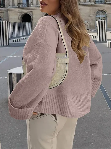 Vista 6 de Prinbara Suéter de gran tamaño para mujer, cuello redondo, manga larga, tejido mullido, grueso, cálido, suéter de moda para invierno 2024, gris