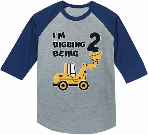 Vista 15 de Tstars Conjunto de construcción de segundo cumpleaños para niños pequeños – Camiseta I'm Digging Being 2 – Bulldozer Digger Truck Tee Manga regular