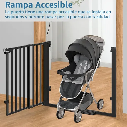 Vista 3 de Malier Puerta de bebé para escaleras con puerta grande para pasar, 29-38 pulgadas, puerta para perro montada a presión sin taladro, puerta