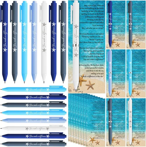Vista 7 de Geyoga 20 juegos de Starfish Story Employee Apreciation Gift You Make a Difference Bolígrafo Starfish Story Tarjeta motivacional con corbatas