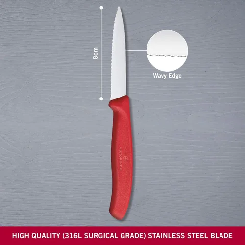 Vista 2 de Victorinox VIC-6.7631 Swiss Classic Paring 3¼"" Hoja de punta de lanza dentada 5/8" de ancho en el mango Rojo", multicolor, m