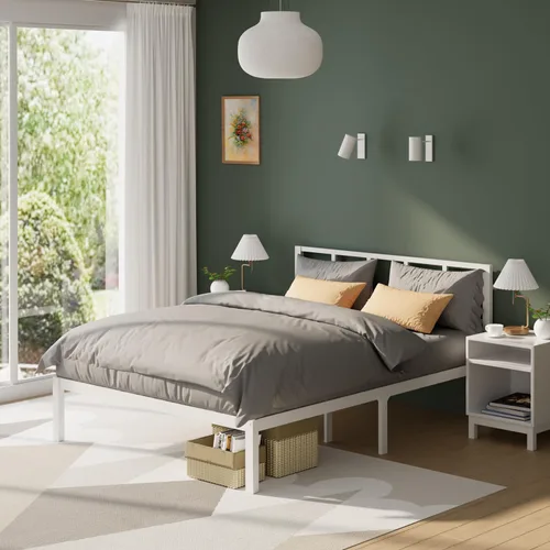 Vista 10 de Base de cama de bambú de tamaño individual con plataforma de madera, estructura sólida y estable con listones antideslizantes, cama alta,