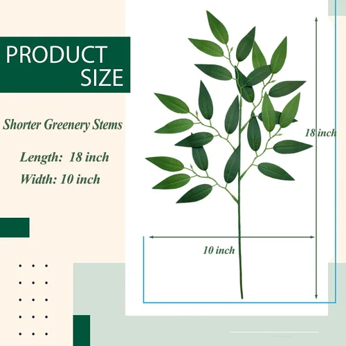 Vista 2 de 20 tallos italianos de Ruscus de 18 pulgadas, hojas artificiales de seda para bricolaje, relleno de ramos, centros de mesa, decoración