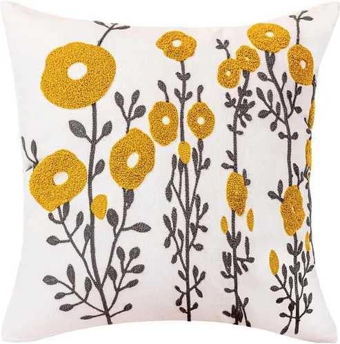 Vista 16 de vctops Funda de almohada decorativa de lino con bordado floral bohemio para sofá, cama (margarita, 18 x 18 pulgadas)