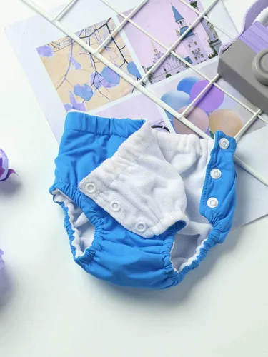 Vista 4 de iiniim Pañales de natación reutilizables para bebés niños y niñas, pañales lavables para piscina, pantalones de natación, color azul, de 12 a 18