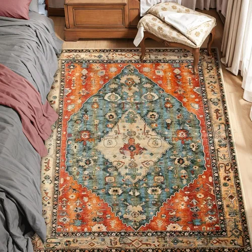 Vista 433 de SERISSA - Tapetes florales vintage, antideslizante, lavable, pequeño, ultrasuave, bohemio, de pelo bajo, para entrada, interiores, habitación
