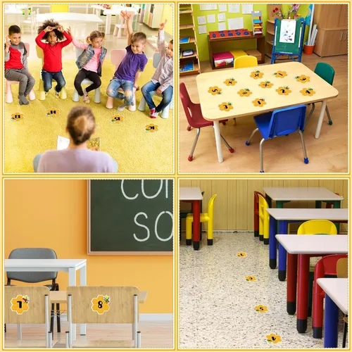 Vista 5 de FLYAB Pegatinas de alineación para el suelo del aula, 48 calcomanías de números de abeja, números de piso para aula, alineación para regreso a la A1