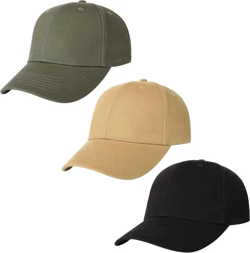 Vista 8 de Paquete de 3 gorras de béisbol de algodón liso con correa trasera, ajustables, de perfil bajo, para hombres y mujeres 3 Negro