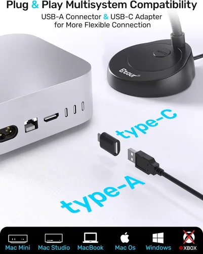 Vista 3 de Micrófono USB C para Mac Mini M4/M4 Pro, escritorio Plug & Play, cardioide
