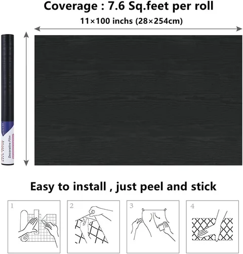 Vista 5 de Arthome - Papel tapiz para despegar y pegar, contacto de madera negra, papel tapiz negro, papel tapiz autoadhesivo y extraíble para encimera Negro