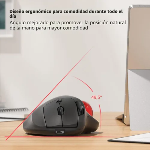 Vista 3 de Nulea Ratón Trackball Inalámbrico M501, Ergonómico Recargable, Control Fácil con el Pulgar, Seguimiento Preciso y Suave, Conexión de 3 Dispositivos