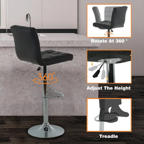 Vista 7 de BestOffice Taburete de bar moderno, juego de 2 taburetes de bar de altura ajustable de altura de mostrador, taburete giratorio de cuero PU, sillas