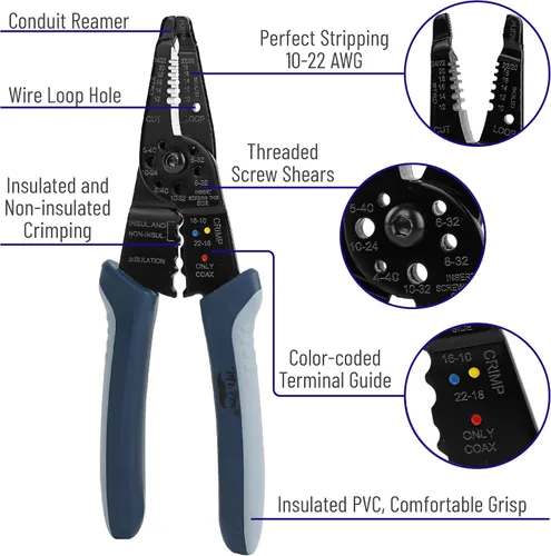 Vista 2 de Mr. Pen pelacables azul de 8 pulgadas - herramienta pelacables, cortador de alambre, herramienta de pelado Wire Cutter Stripper, Wire Sripping