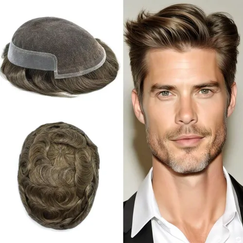 Vista 51 de FACE MIRACLE - Tupé de encaje frontal francés para hombres, postizos, sistemas de reemplazo de cabello humano con PU para hombre, prótesis