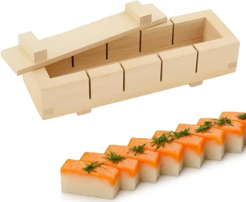 Vista 7 de JapanBargain, Molde rectangular de madera para hacer sushi Oshizushi, molde para arroz, 7 x 4 pulgadas, 1 paquete