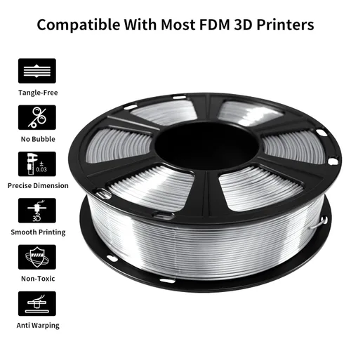 Vista 5 de GEEETECH Filamento PLA de seda plateado de 0.069 libras, filamento de seda brillante para impresora 3D, carrete de 2.2 libras, precisión dimensional