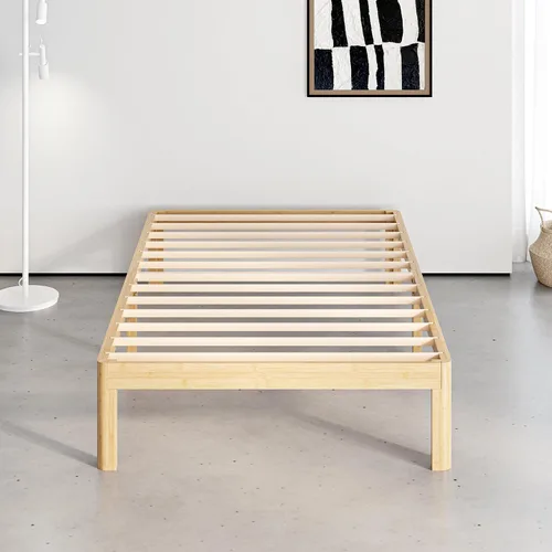 Vista 3 de Marco de cama de madera de bambú de 14 pulgadas con soporte de listones de metal Marco resistente reforzado, soporte de listones de metal,