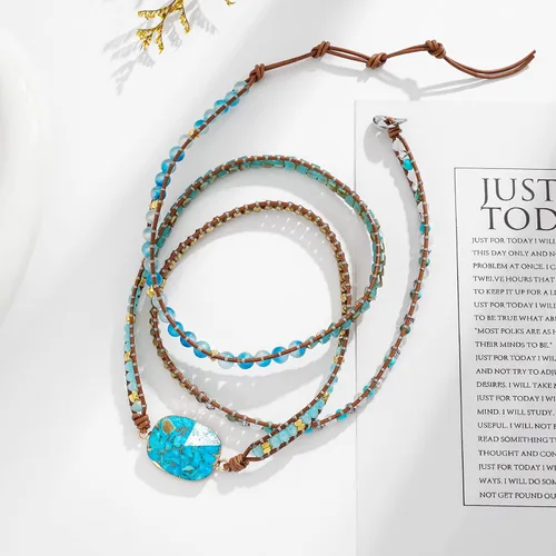Vista 5 de Plumiss Women Boho Handmade Natural Stone Crystal Leather Bead Wrap Bracelets Collection