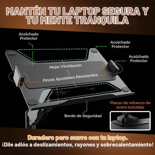 Vista 5 de Elevate Pro - Soporte de pie para computadora portátil de alta resistencia para escritorio (11"-17.3" - máx. 26 libras) Soporte de brazo de resorte
