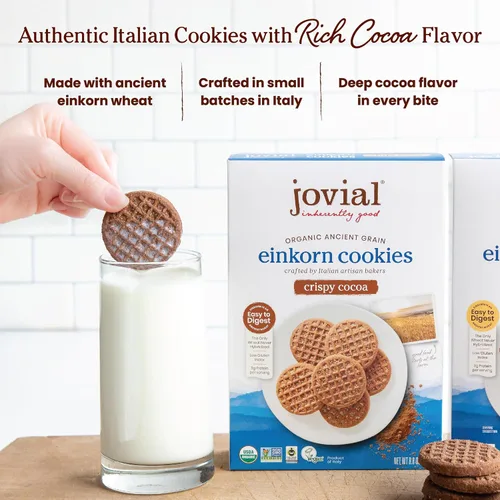 Vista 3 de Jovial Galletas orgánicas de cacao crujiente Einkorn – Galletas orgánicas, galletas veganas, altas en proteínas, certificado de comercio justo