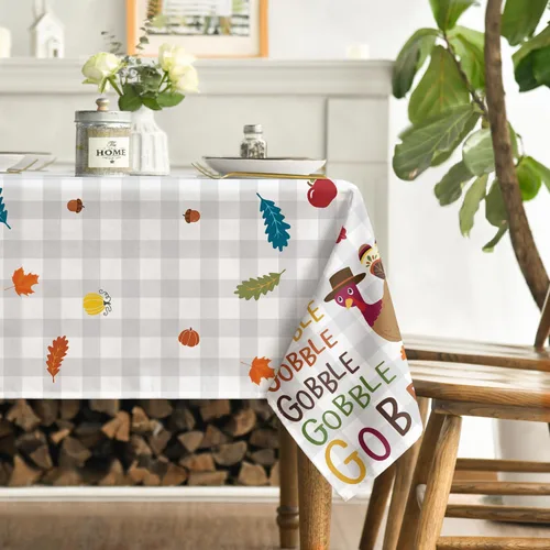 Vista 3 de Horaldaily Mantel rectangular de Acción de Gracias de 52 x 70 pulgadas, mantel lavable de pavo para decoración de fiestas, pícnic, cena