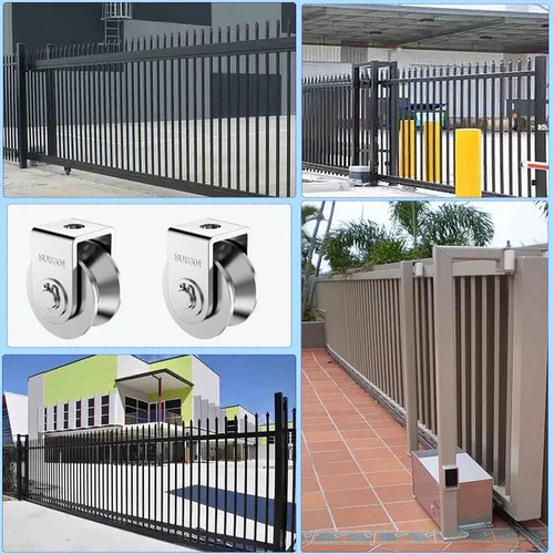 Vista 6 de Paquete de 2 ruedas de polea de acero inoxidable con ranura en U de 2", rueda de rodamiento de servicio pesado con riel para puerta corredera