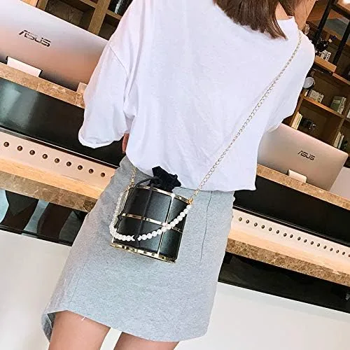Vista 8 de Bolso de embrague para las mujeres de la perla de la noche de los bolsos de la tarde del metal de la manija superior del cubo del bolso de cristal