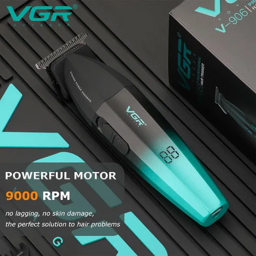 Vista 5 de VGR Cortadora de pelo profesional 906 Fresh Fade, 9000 rpm sin huecos para hombres, cortadora de pelo inalámbrica DLC T-Blade para barberos