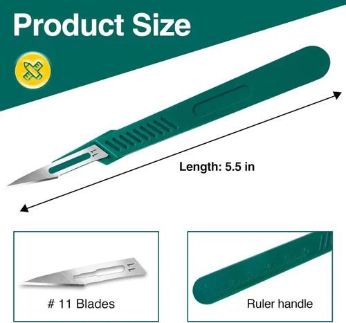 Vista 2 de 20 PCS Cuchillas de Bisturí con Bisturíes #11 Cuchillas Quirúrgicas, Cuchillas Desechables con Cubierta Protectora, Cuchilla de Mango de 20 piezas