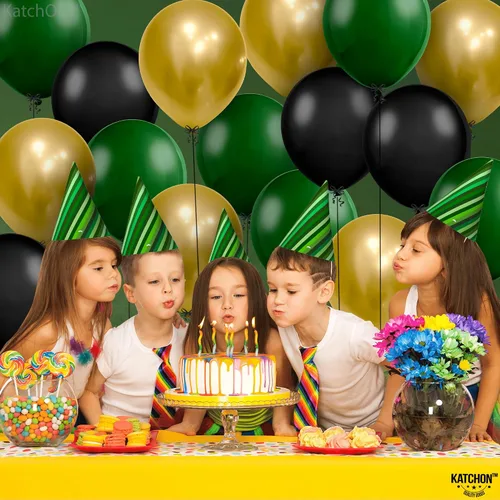 Vista 4 de KatchOn, Globos negros, verdes y dorados, 12 pulgadas, paquete de 65 unidades, globos de fiesta, decoraciones de fiesta de fiesta, decoración