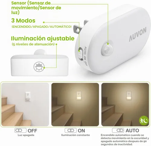 Vista 2 de AUVON Luz nocturna enchufable, alto brillo, sensor de movimiento y luz, 4