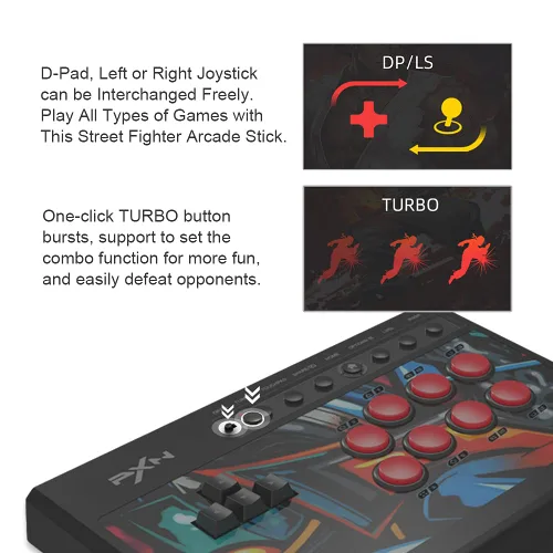 Vista 8 de Arcade Stick, PXN X8 Fight Stick Game Controller Joystick Green Axis Mechanical Buttons USB Wired Connection for PCPS4Xbox OneXbox Series
