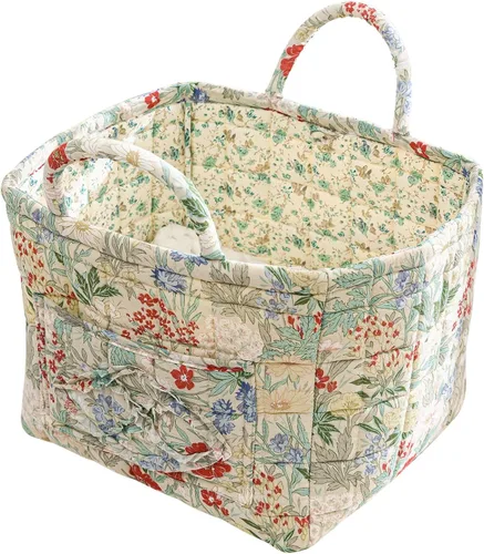 Vista 20 de vctops Cesta de almacenamiento acolchada de algodón bohemio para organizar, cesta organizadora de regalo con asas, contenedores de almacenamiento
