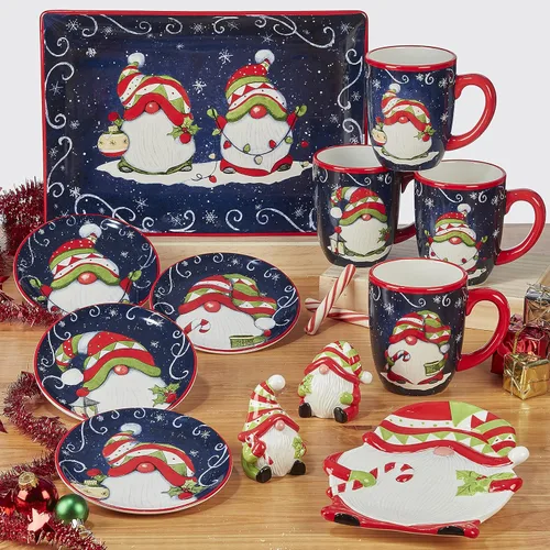 Vista 3 de Certified International Holiday Magic Gnomes - Tazas de 16 onzas, juego de 4