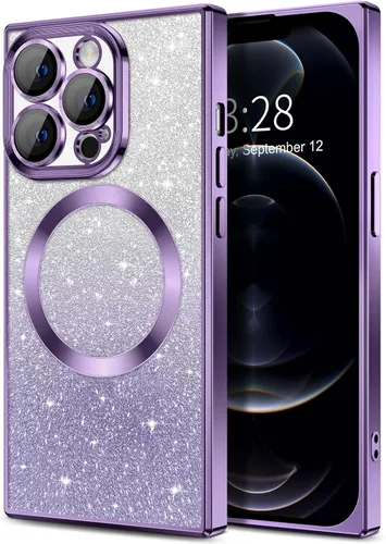 Vista 87 de Hython Funda para iPhone 13 Pro transparente con purpurina magnética [compatible con MagSafe] Protector completo de lente de cámara delgado