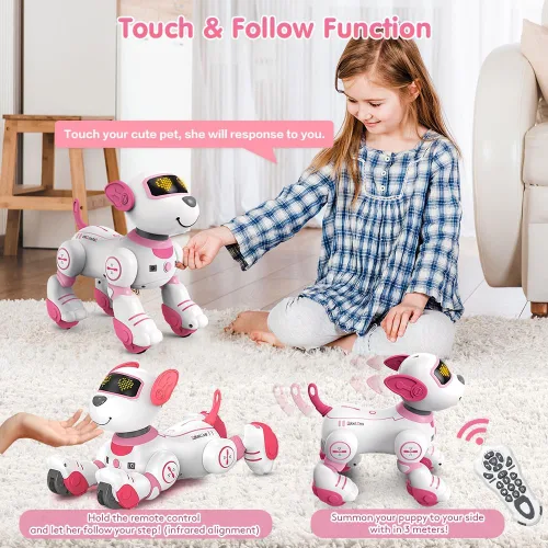 Vista 2 de VATOS - Perro robot de control remoto para niños - Perro robot de juguete interactivo con toque y seguimiento, robot perro de 17 funciones, cachorro